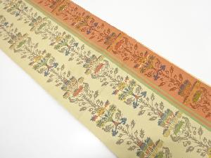 縞に花鳥更紗模様織り出し　袋帯